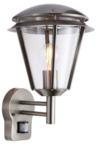 INOVA Outdoor Lights with Sensor - Security Lights Outdoor Motion Sensor - Brushed Stainless Steel PIR Motion Sensor Lights - Motion Detector Outside Lights - IP44 Weatherproof Wall Lights