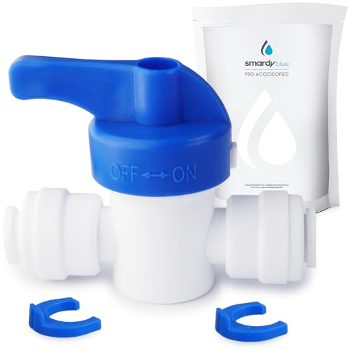 smardy Robinet d'arrêt 1/4 (6,35 mm) Quick-Fitting – vanne d'arrêt pour osmose inverse, filtre à eau et réservoir – montage sans outil, matériau alimentaire – embout bleu, bague de sécurité