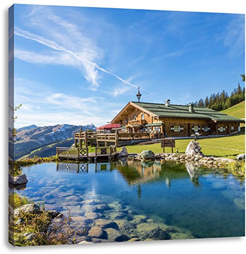 Pixxprint Schönes Haus in den Alpen, Größe: 40x40, Leinwandbild Quadratisch, Wandbild, Kunstdruck, fertig bespannt