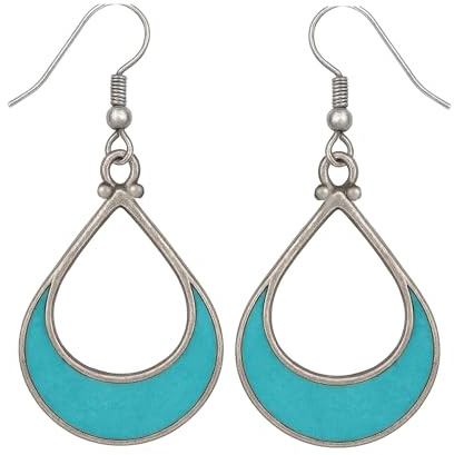 Türkis Edelstein Chip Inlay Ethnische Stammes Boho Baumeln Ohrringe für Damen Ohrringe Einzigartige Handgefertigte Oxidierte Silber Ohrringe
