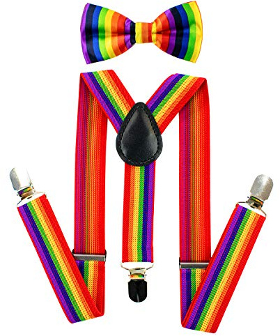 TRIXES 2 ARTICLES Noeud Papillon et Bretelles Arc-en-ciel Bretelles élastiques en forme de Accessoires pour Déguisements de Fête et Événements liés à la Fierté-Grande taille