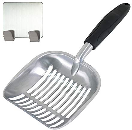 The Red Process Cat Litter Scoop, Deep and Strong Metal Sifter, Easy to Clean Pet Poop with Long Solid Black Handle for Cat and Dog Complete with Hanger