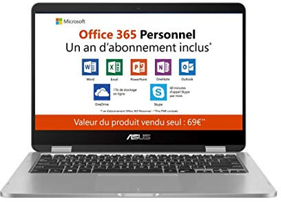 Asus VivoBook FLIP TP401MAEC066TS - Ordenador portátil de 14 FHD Touch (Intel Pentium Silver N5000, RAM de 4 GB, 64 GB EMMC, Windows 10, Pack Office incluido) teclado AZERTY francés