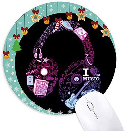 Pink Blue Headset Music Pattern Mouse Pad Jingling Bell Round Rubber Mat
