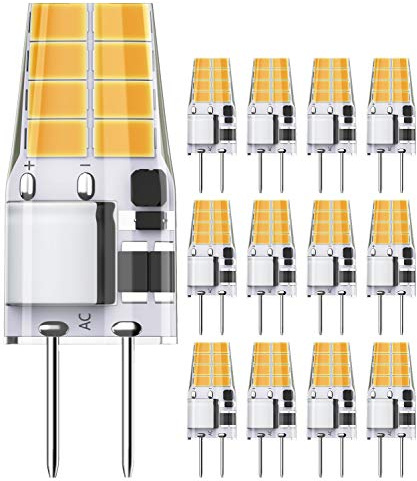 QNINE 12 Pack G4 LED Bulbs, 3W Cooker Hood G4 LED Bulbs, 20W Halogen Bulb Equivalent, DC AC 12V, Warm White 2700K, 350lm, 360° Beam Angle, Non Dimmable