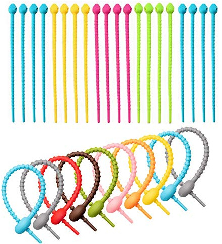 Pack of 30 Colourful Silicone Ties, Multi Smart Pocket Clip, Cable Ties, Silicone Cord, Silicone Cable Ties Holder, Silicone Cable Ties for Cable Management, for Home Office (Colour Mix)