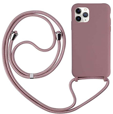 Ququcheng Kompatibel mit iPhone 12 Pro Max(6.7) Hülle,Handykette Hülle Silikon Seil Necklace Handyhülle mit Kordel Tasche TPU Bumper Schutzhülle für iPhone 12 Pro Max(6.7)-Rosa Gold