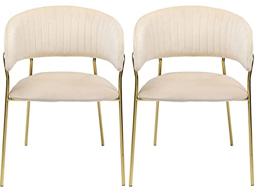 Kare Design Armlehnenstuhl Belle, 2er-Set, Creme, Esszimmerstuhl mit Armlehne, Polsterstuhl, Küchenstuhl, Wohnzimmerstuhl, Stahlfüße, Abnehmbarer Textil Bezug, 78x57x54 cm (H/B/T)