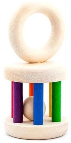 Greifrassel bunt Motorikspielzeug Bio Babyspielzeug Handgemachte Baby Rassel Nachhaltiges Babyspielzeug Montessori Spielzeug Baby, Frühförderung, Akustisches Spielzeug