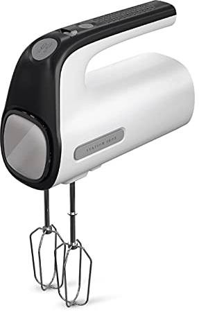 Taurus Station Inox - Batidora amasadora de repostería, 500W, 5 velocidades, función turbo, 2 tipos varillas: amasadoras y batidoras, varillas extraíbles, libre BPA, ergonómica, compacta, blanco/negro