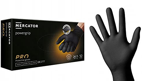 MERCATOR MEDICAL Powergip® Nitril-Einweghandschuhe, puderfrei, latexfrei, 2,5 x Schwarz, Größe M bis XXL (M)