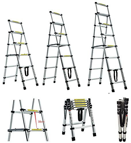 6+7 Step Ladder Telescoping Folding Ladder Aluminum Multi-Purpose Stepladder Portable Foldable Anti-Slip Steps Foldable Design Easy to Transport and Storage EN131 Certificated