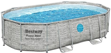 Bestway® Power Steel Swim Vista Series Ersatz Frame Pool ohne Zubehör 488 x 305 x 107 cm, Steinwand-Optik (Cremegrau), oval