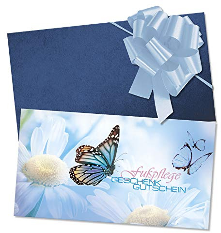 GESCHENKGUTSCHEINcom by POS-HAUER. Gutschein-Set. 25x Gutschein + Kuvert + Schleife. Für Fußpflegesalon Fußpflege Unternehmen, blanko zum selber Ausfüllen.