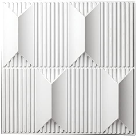 Art3dwallpanels 3D Wall Panels 19.7 x 19.7 PVC White, 12 Tiles