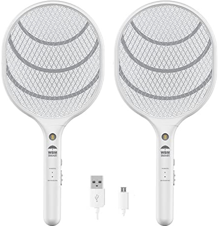 WBM Smart Bug Zapper, Electric Fly Swatter Rechargeable Racket, Mosquito Repellent 3,000 Volt, USB Charging Cable Best Use for Indoor & Outdoor - 2 PCS