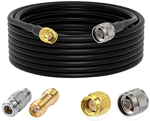 Vecys N Maschio a SMA Maschio Cavo Coassiale a Bassa Perdita RG58 32.8FT/10M + 2PCS N SMA Kit Adattatore per 3G 4G 5G LTE Antenna Ham Radio GPS WiFi
