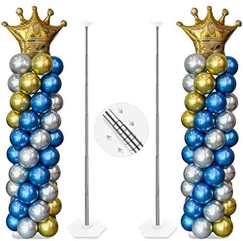 YALLOVE Kit de support de colonne de ballon, 7 pieds de hauteur de colonne réglable, réutilisable conception télescopique en métal pour mariage, baby shower, Graduation Party decor，ensemble de 2