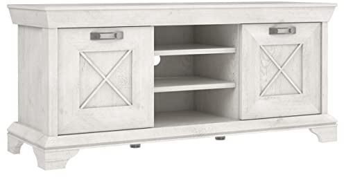 Newroom TV Lowboard 147 cm breit Pinie Weiß Landhaus TV Schrank Wohnzimmer | X-Kreuz Türen, offenes Mittelfach mit 2 Ablagen, Bügelgriff, Fernsehtisch, Sideboard, Kommode, moderner Country Stil