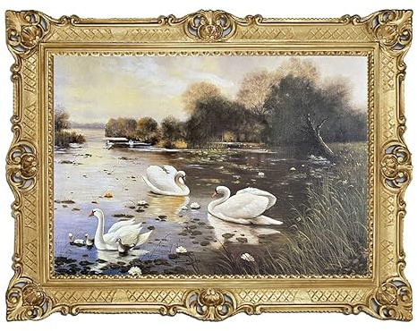 Wunderschönes Schwahn Schwäne 90x70cm By Schleiss Gemälde Bilder Bild mit Rahmen Barock Antik Repro Rahmen 58B