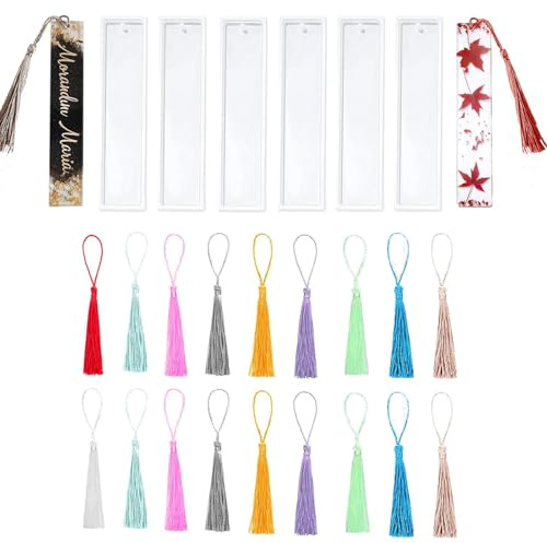 MUFEKUM Lot de 26 marque-pages en résine époxy avec pompons - Moule en silicone - Pour marque-pages personnalisés