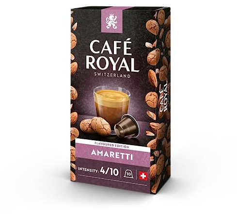 Café Royal, Amaretti Flavoured Kaffee, 100 Nespresso (R) kompatible Kapseln, 80 Prozent recycled Aluminium, Rainforest Alliance zertifiziert, 100 Prozent Arabica Kaffee, aromatisiert