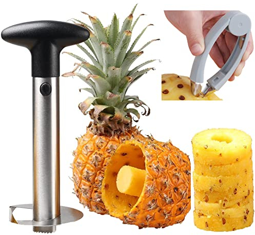 AJEYPMZ Pelador de piña de Acero Inoxidable, removedor de Ojos de piña en Forma de v, rebanador descorazonador de piña con Agarre Antideslizante,Silver,2pcs