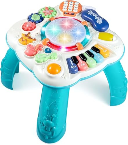 Baby Activity Table, 11 in 1 Early Learning Educational Baby Toy, Musical Sensory Toys for Baby 6 to 12 Months 1 2 3 Years Old Boys and Girls, Birthday Gift with Light and Sound 30×30×29cm, Blue