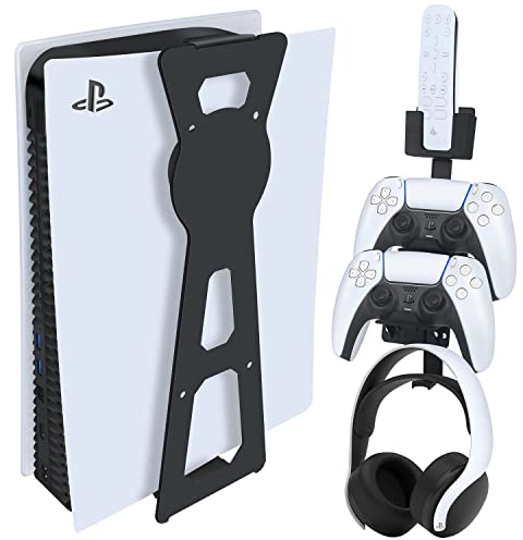 ZDYNASTY Wall Mount Stand Compatible with PS5 Console and PlayStation 5 , Controller Holder, Wall Mount Kit Including 2 Accessory Holders for Remote Controller&Headphone Set (White)