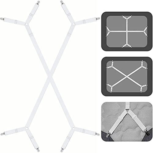TULAMORIY 2 Stück Bettlakenspanner Bettlakenclips,Verstellbare Dreiecksspanner,Elastische Bettlakenspanner,Lakenspanner mit klammern Spannbettlakenhalter Clips,für Bettlaken,Matratze,Sofa(Weiß)