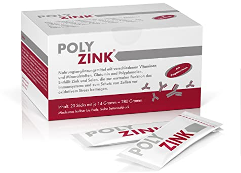 PolyZink - zur Unterstützung des Immunsystems* - Nahrungsergänzung mit Zink, Polyphenolen und wichtigen Mikronährstoffen - 20 Sticks à 14 Gramm Pulver - 280 Gramm