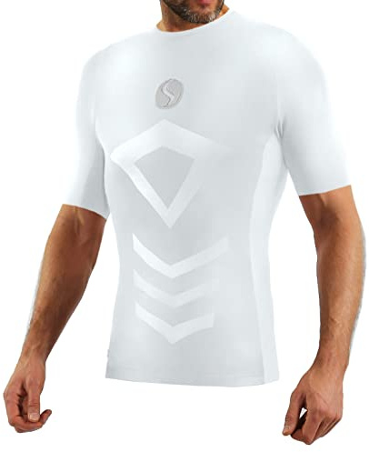 sesto senso Sportundertröjor för män, kortärmad, termoundertröja, kompressionströja, undertröja, Vit, L/XL