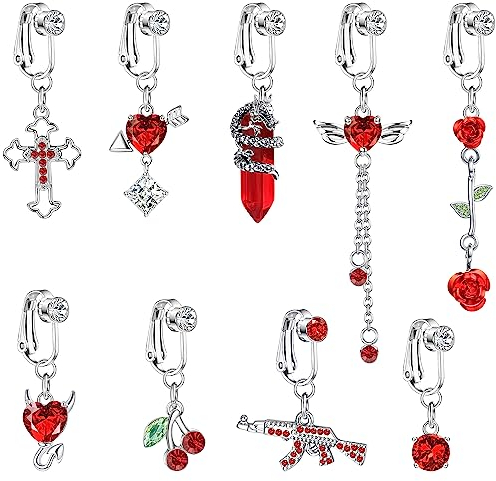 Kakonia 9Stk Fake Bauchnabelpiercing für Damen 316L Edelsthal Clip on Bauchnabel Ringe Herz Schmetterling CZ Non-Pierced Bauchnabelring Fake Bauchnabel Piercing Körperschmuck