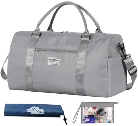 SUPROMOMI Reisetasche Sporttasche, Sporttasche, Handgepäcktaschen, Grau-A mit transparenter Make-up-Tasche, XXL, Tote Seesack