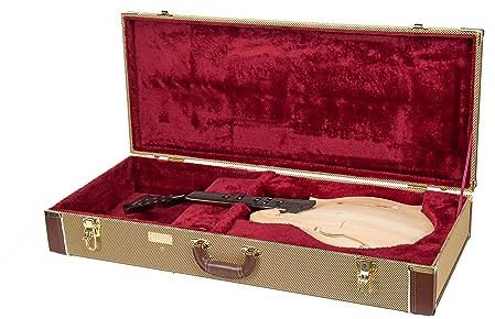 Crossrock Hard-Shell Wooden Case fits F-Style Mandola-Stainless Steel Latches, Sponge Lining, Metal Feet, Storage Space-Vinyl Tweed (CRW620MLTW-R)