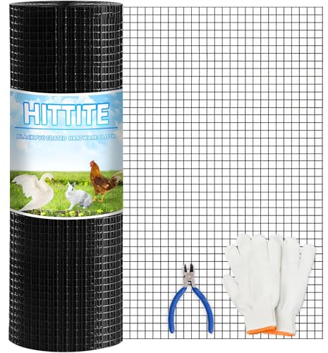 HITTITE Hardware Cloth 1/2 inch 36 x 50 ft, 19 Gauge Welded Black PVC Coated Wire Mesh, Galvanized Welding Chicken Wire Fence Mesh for Chicken Coop and Home Improvement Projects.