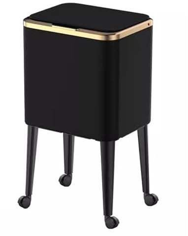 Pattumiera Pattumiera da cucina in acciaio inossidabile nero con coperchio, pattumiera con sensore di movimento della ruota universale con gambe, scomparti rimovibili (Color : Black, Size : 12L (3 G