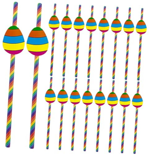 GLEAVI 40pcs Easter Egg Straws Paper Drinking Straws for Party Scene Prop Decorations for Beverage
