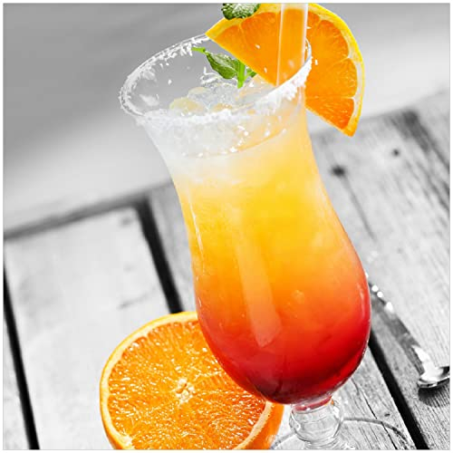 Wallario Glasbild Bunter Cocktail am Pool mit Hintergrund in schwarz weiß - 30 x 30 cm Wandbilder Glas in Premium-Qualität: Brillante Farben, freischwebende Optik