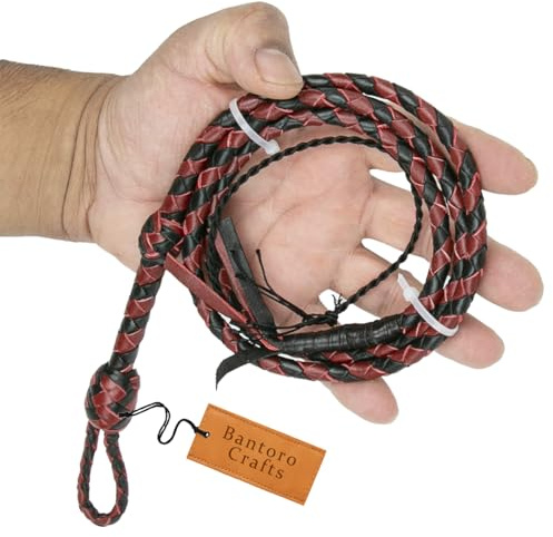 Bantoro Crafts Mini frusta tascabile in pelle, 91 cm di lunghezza, colore rosso e nero