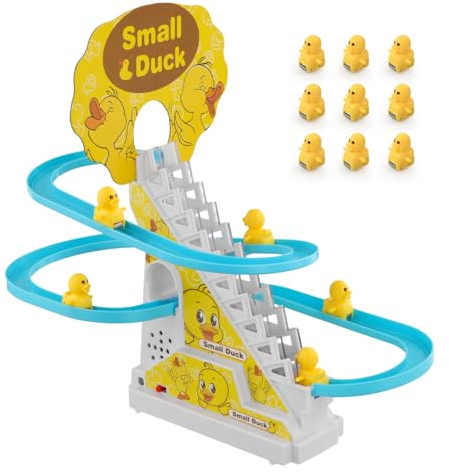 Kleine Ente Klettertreppen-Spielzeug Kinder Achterbahn Spielzeug Elektrische Ente Treppensteigen Spielzeug mit Musik und Batterie für Kinder (9 Enten)