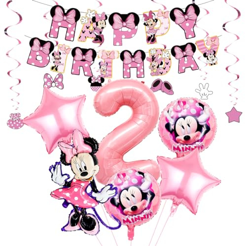 Geburtstagsdeko Mädchen 2 Jahre, Luftballon 2. Geburtstag, Mouse Deko 2. Geburtstag Mädchen, Rosa Ballon für kindergeburtstag Theme Party