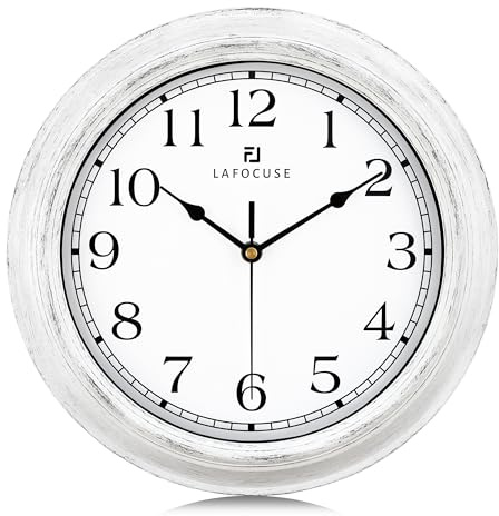Lafocuse Weiß Retro Wanduhr Lautlos, 30cm Vintage Klassische Wanduhr Shabby Chic, Analog Ohne Tickgeräusche Deko für Wohnzimmer Schlafzimmer Küchen Büro