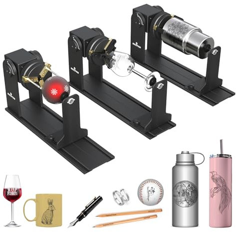 Mecpow G5 Rullo Rotante Laser Con Tre Pinze Regolabili Ad Angolo Per Oggetti Multiformi, Compatibile Con Quasi Tutte Le Macchine Per Incisione Laser, Rullo Rotante Laser Con Staffa Di Rialzo