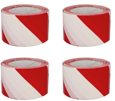 Amig - 4 rotoli di nastro segnaletico - Per segnalazione e avvertimento di pericolo - Impermeabile e flessibile - LDPE (polietilene a bassa densità) - 70 mm x 200 m - Rosso e bianco