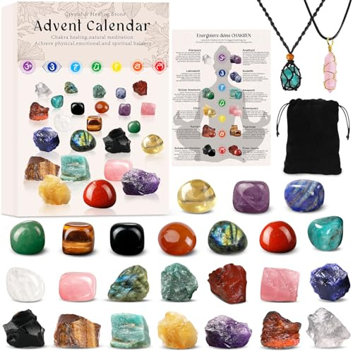Edelsteien Heilsteine Adventskalender 2026 Frauen: 24Tag Weihnachtskalender | 24 Chakra-Kristall und Identifikationsblatt Perfekt zum Lernen Sammeln und Dekorieren Geschenkidee für Erwachsener Kinder