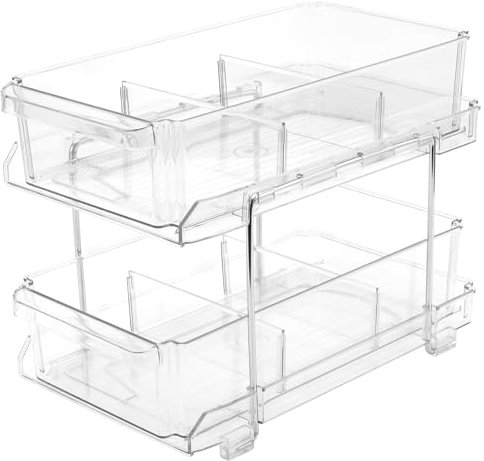 MOUYAT 2 Tier Pull Out Cabinet Organiser, Under Sink Storage, Bathroom Storage Organiser with Drawers, Multipurpose Cupboard Shelf for Under Sink, Kitchen Cabinet Pantry, 32x23x18.5cm
