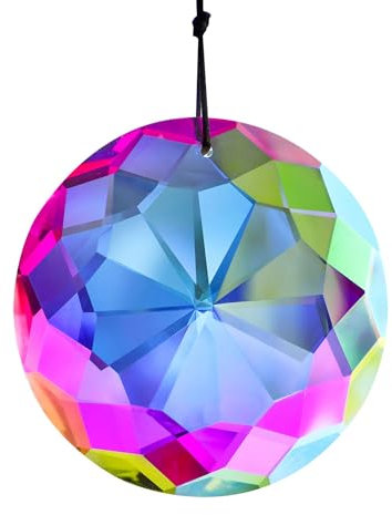HDCRYSTALGIFTS 75mm Kristall Prismen Sonnenfänger für Fenster, hängend, AB-Farbglas, Kristall-Sonnenfänger-Perlen für Anhänger, Regenbogenmacher für Innen- und Außenbereich, Haus und Garten
