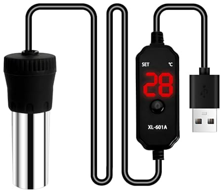 DONGKER USB Aquarium Heizung, 15W/25W Temperatur Einstellbare Aquarium Heizstab, 17℃-34℃ Einstellbar Aquarium Heizer mit LED-Digitalanzeige für 3–5 l Fisch- und Schildkrötenbecken