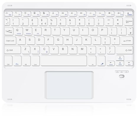 SOPPY Tastiera Bluetooth portatile con touchpad, mini tastiera ricaricabile, tastiera wireless per iPad 9.7/iPad 10.2/iPad Air/Pro/Samsung Tab/Lenovo Tab/iOS/Android/Windows, layout UK (bianco)